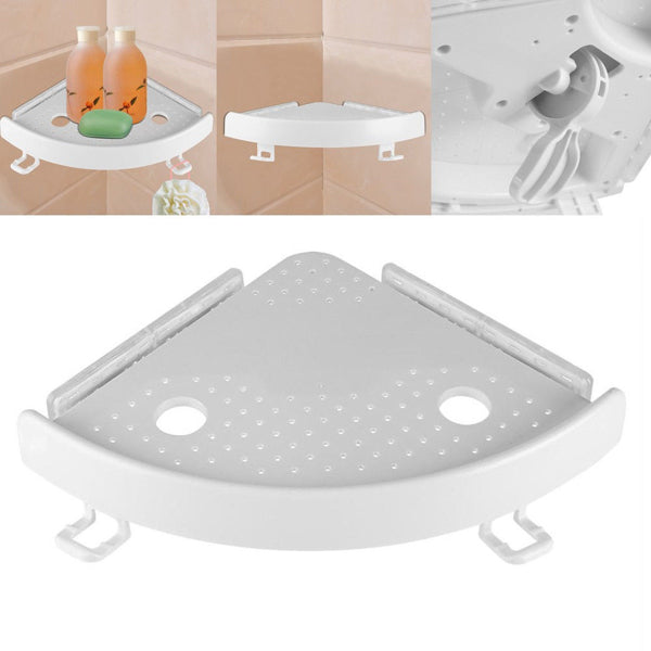 Bathroom Corner Shelf with Hooks, White - image 5