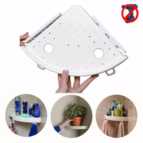 Bathroom Corner Shelf with Hooks, White - image 7