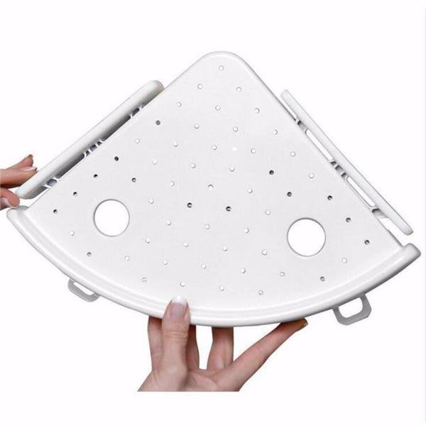 Bathroom Corner Shelf with Hooks, White - image 4
