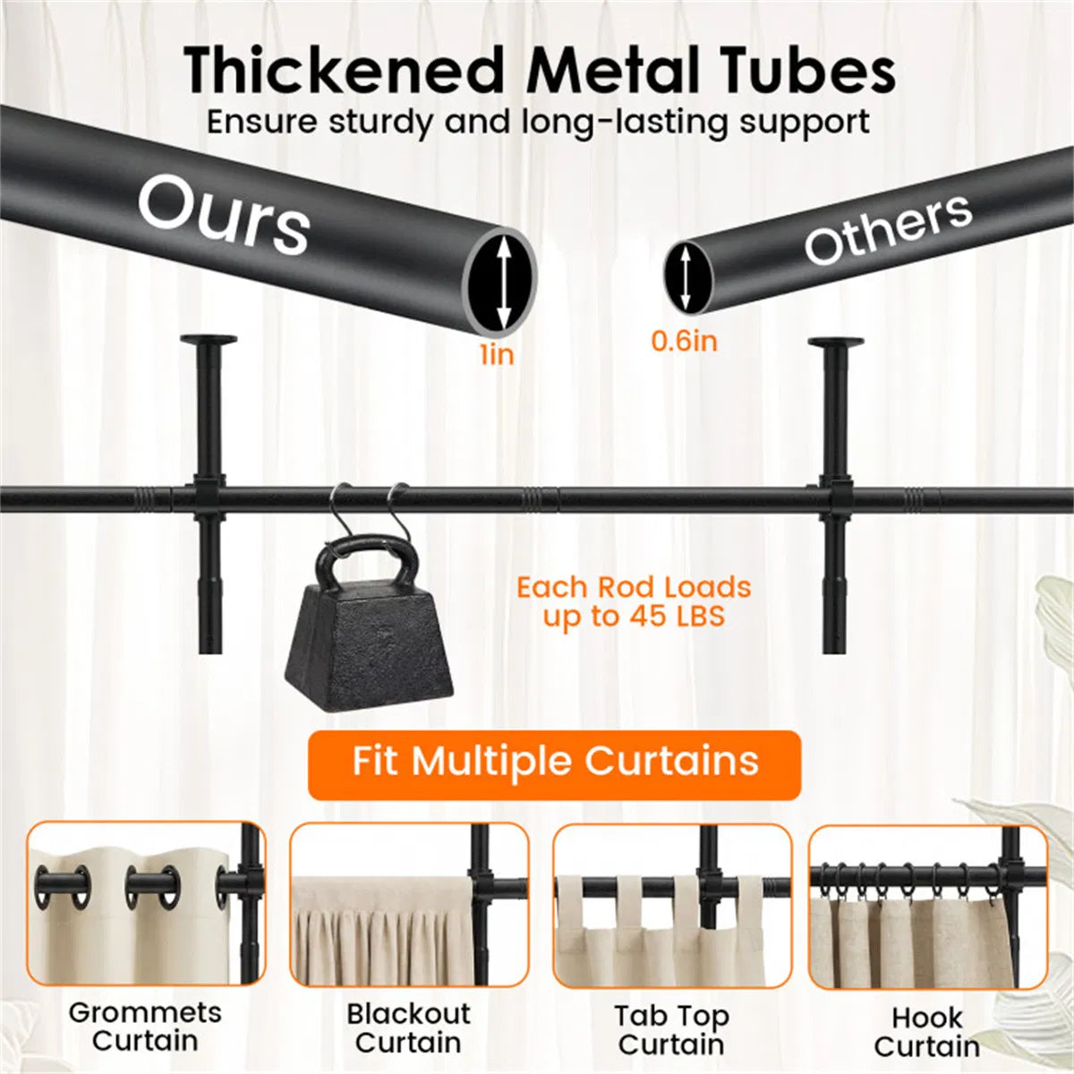 Room Divider Curtain Rod, Floor-to-Ceiling Tension - image 10