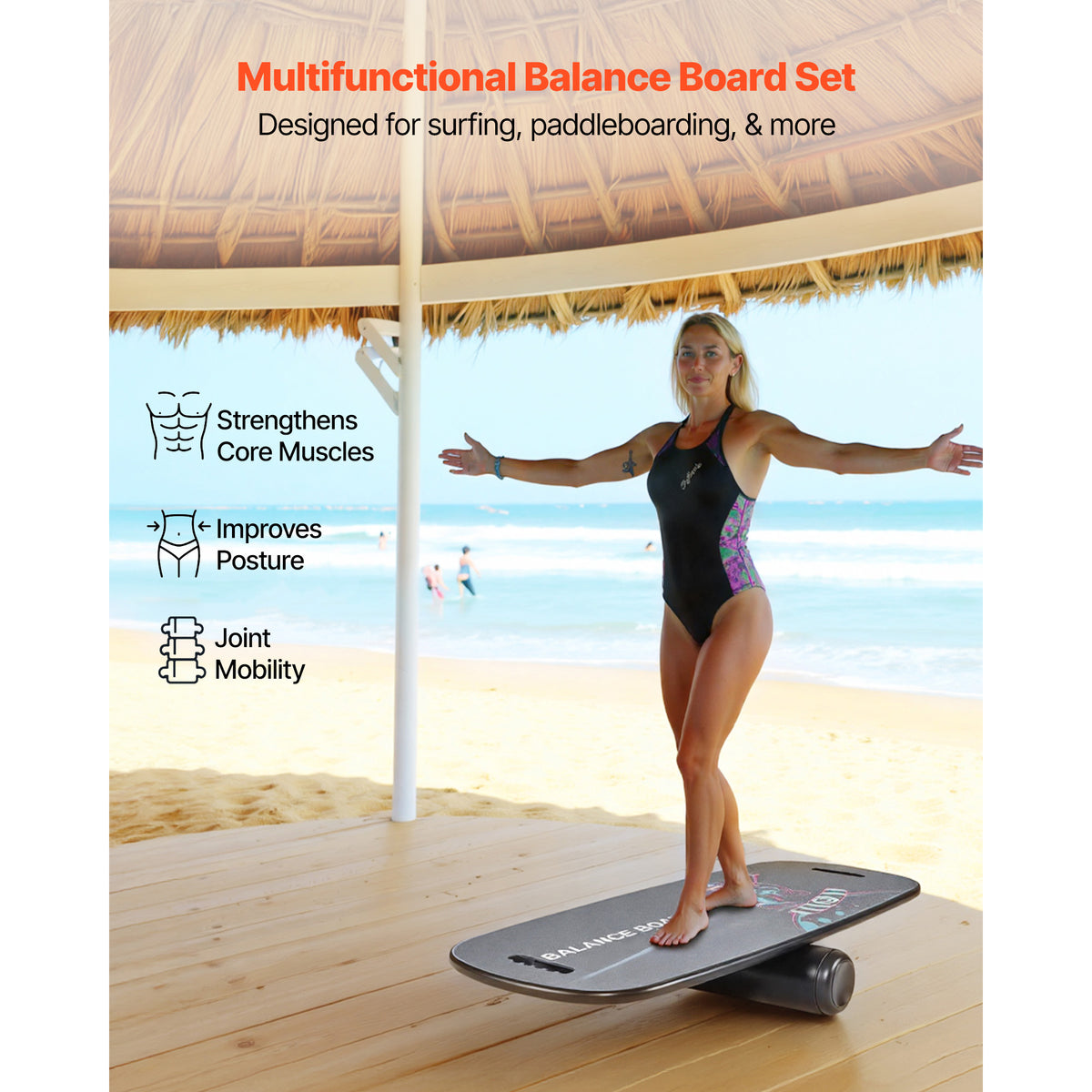 Wooden Balance Board with Roller, 2 in 1
