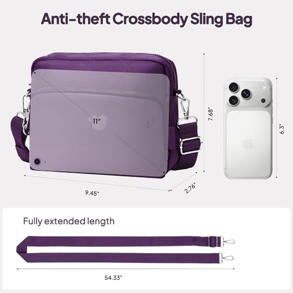 Anti-Theft Crossbody Travel Bag, Purple - image 6