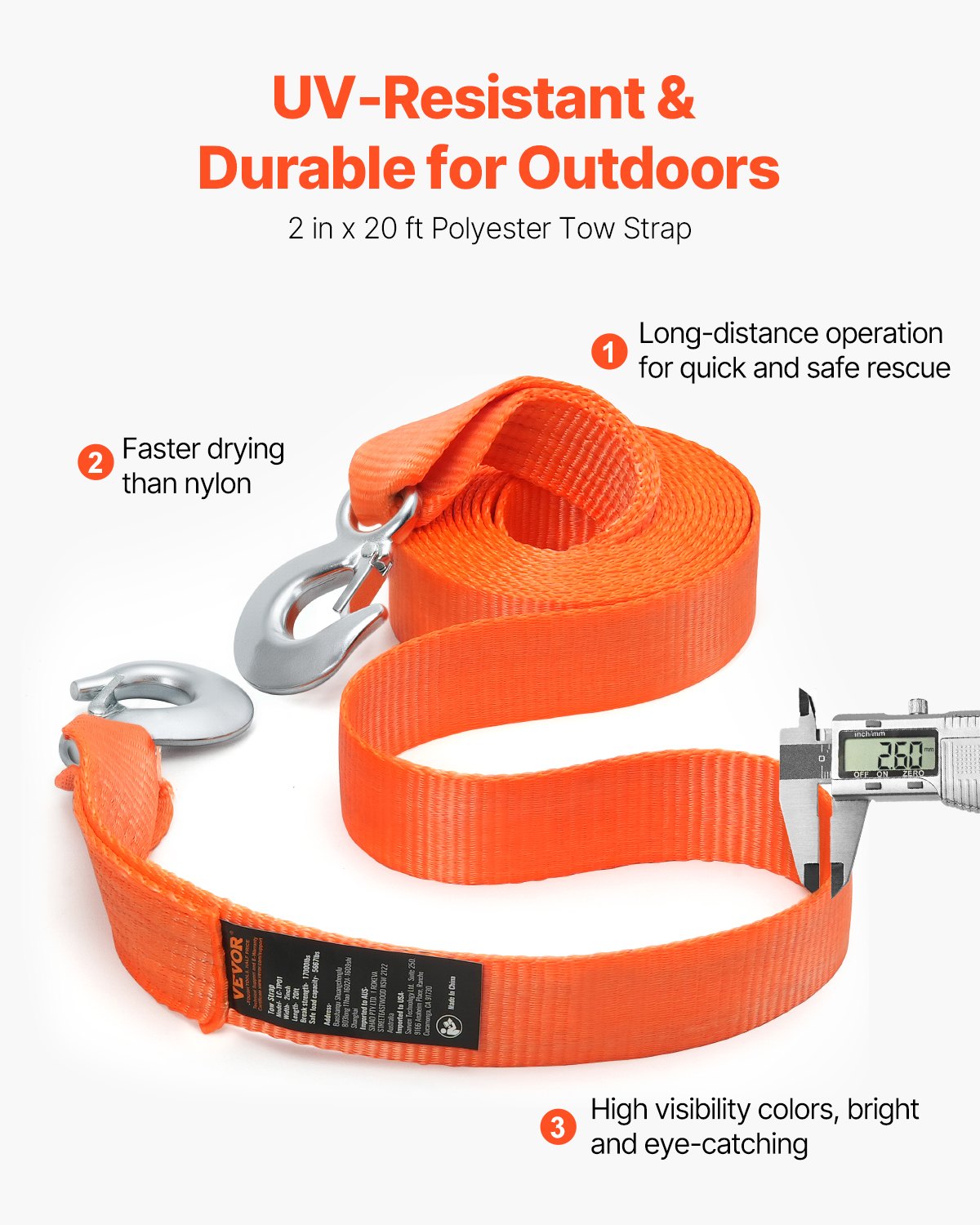 Heavy-Duty 20 ft Tow Strap with Hooks - image 3