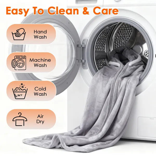 Wearable Heated Throw Blanket, Double-Sided Flannel, Grey - image 7