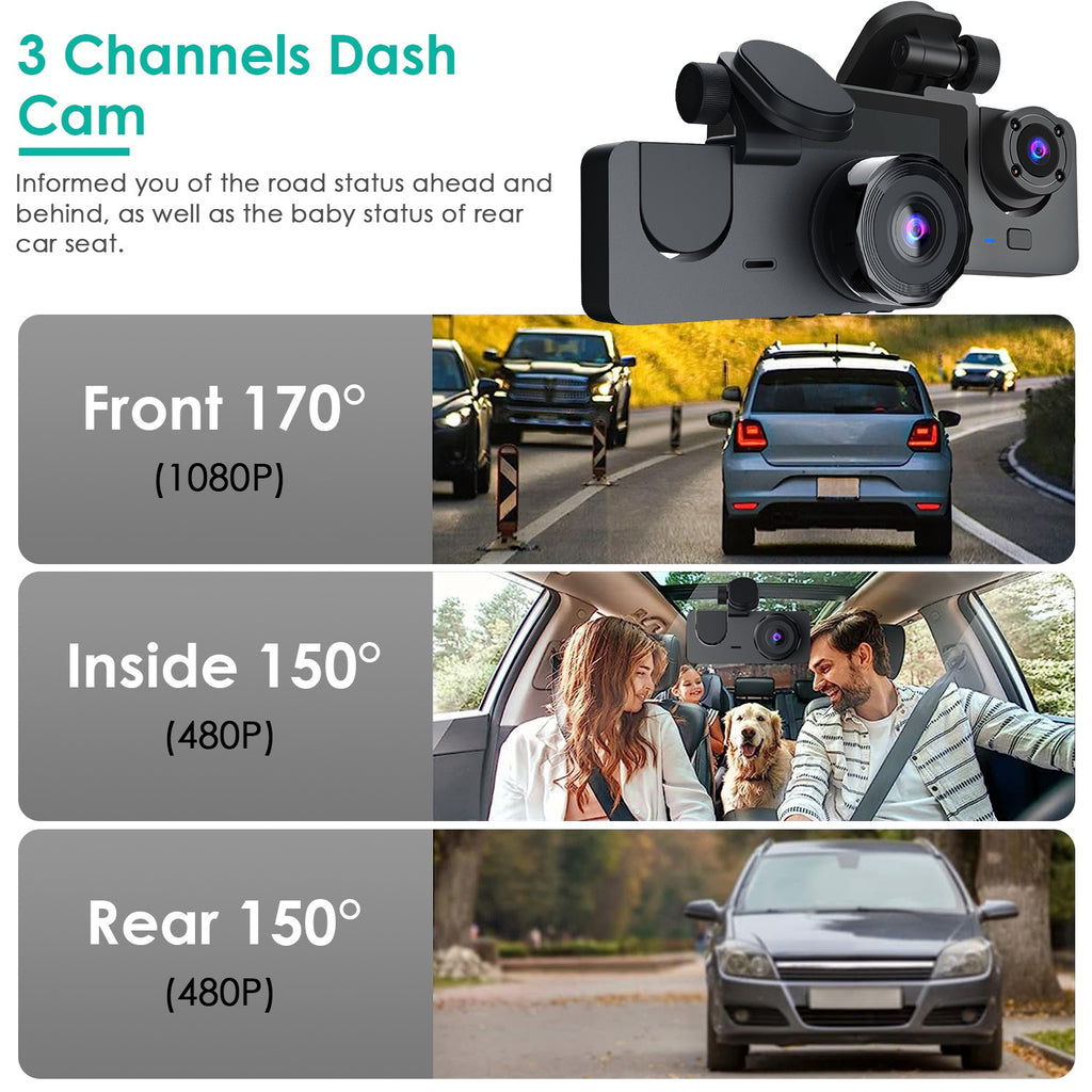 3-Channel Dash Cam, Front, Inside & Rear - image 2