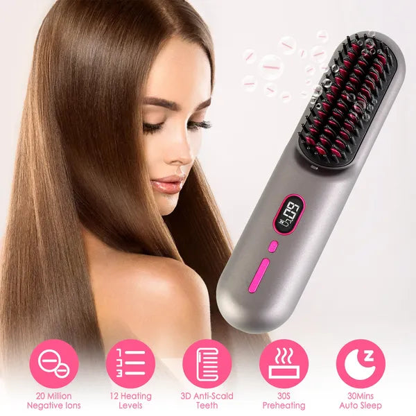 Cordless Hair Straightener Brush, Grey - image 3