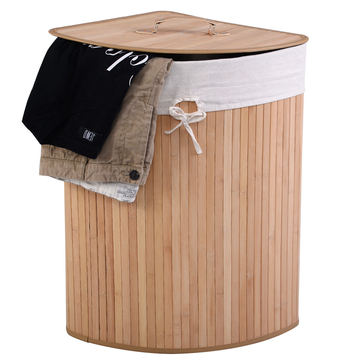 Corner Bamboo Laundry Hamper with Lid, Natural - image 4