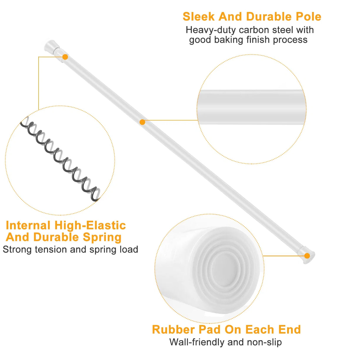 Spring Tension Curtain Rod, White - image 3