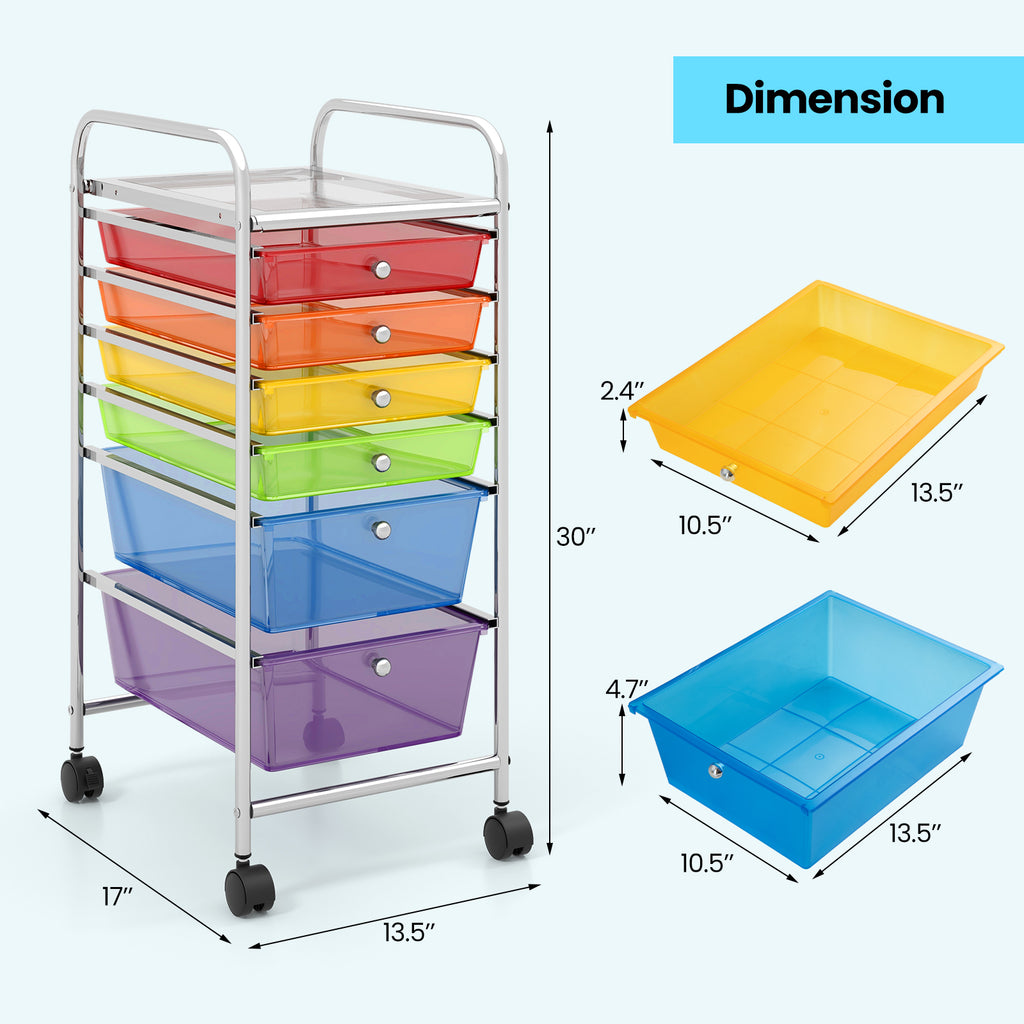 6-Drawer Rolling Storage Cart, Clear Multicolor - image 3