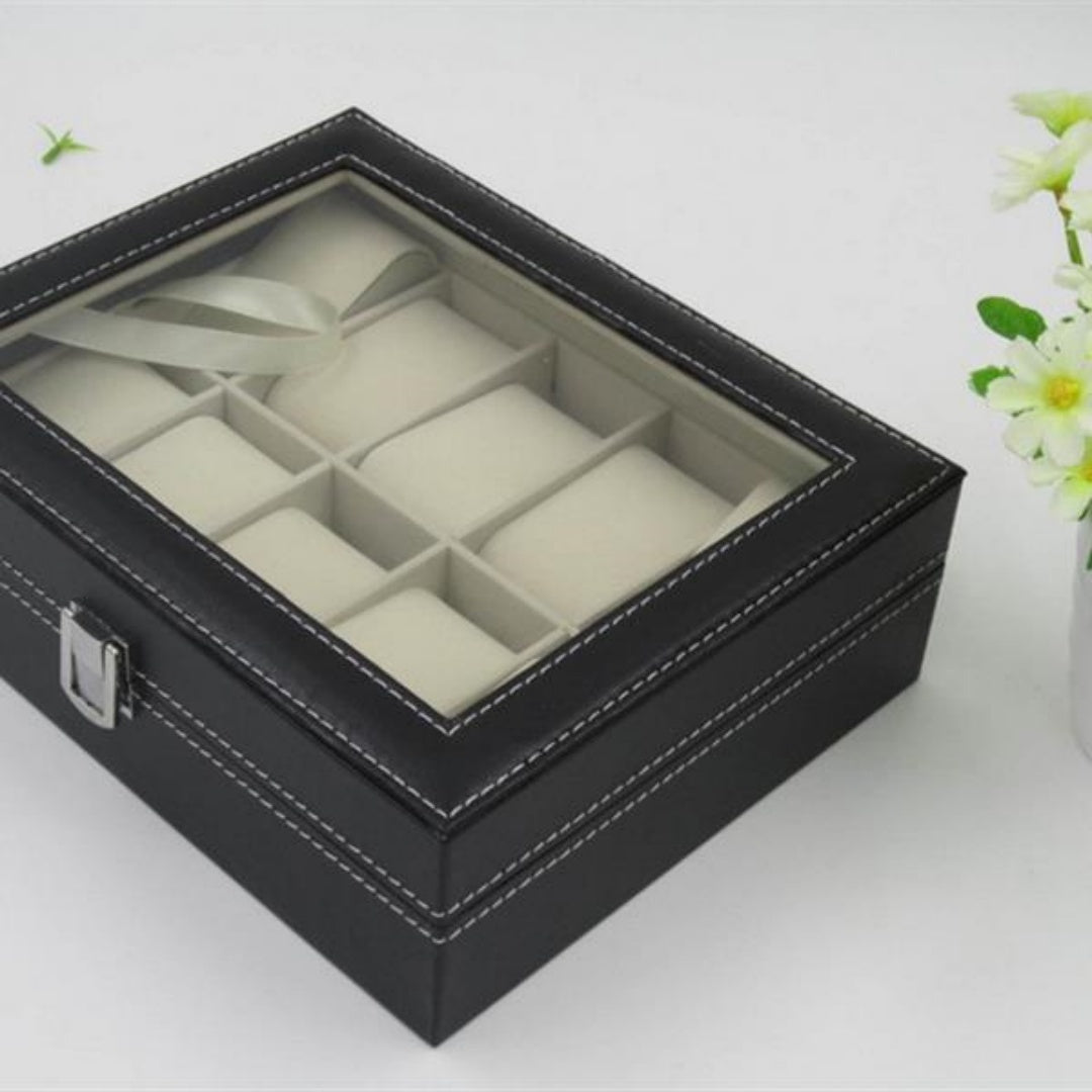 Watch Box with Glass Lid, 10 Slots, Black - image 4