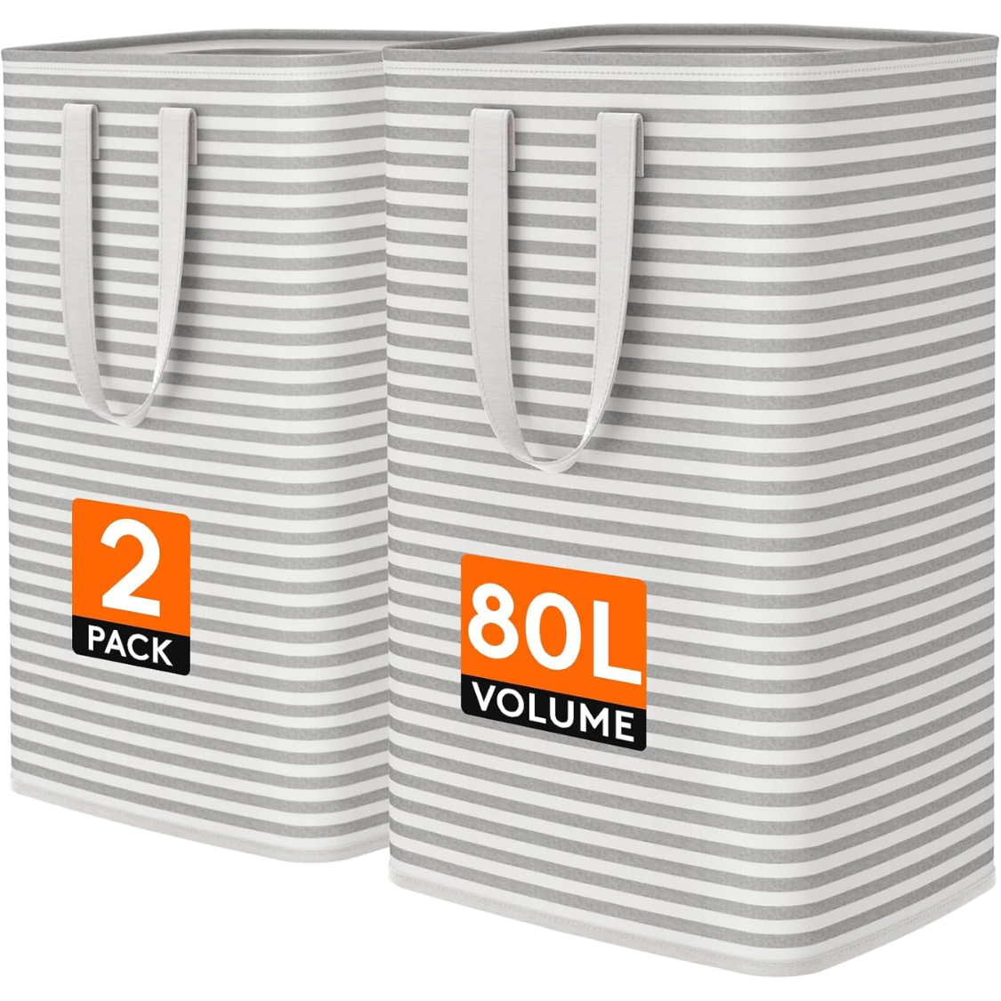 Collapsible Laundry Hamper, 80 L, 2 Pack, Grey - image 6