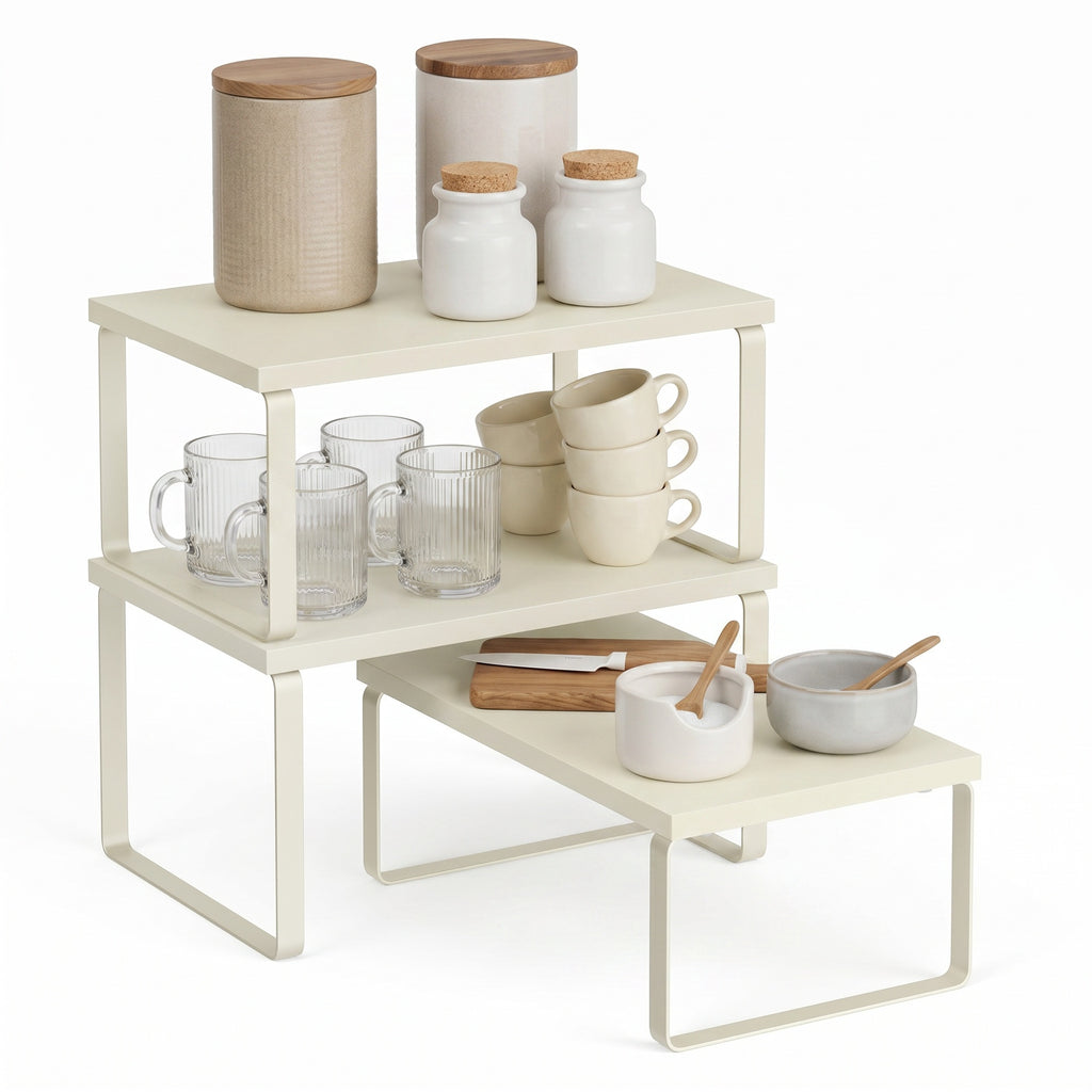 Stackable Cabinet Shelf Risers, Set of 3, White - image 2