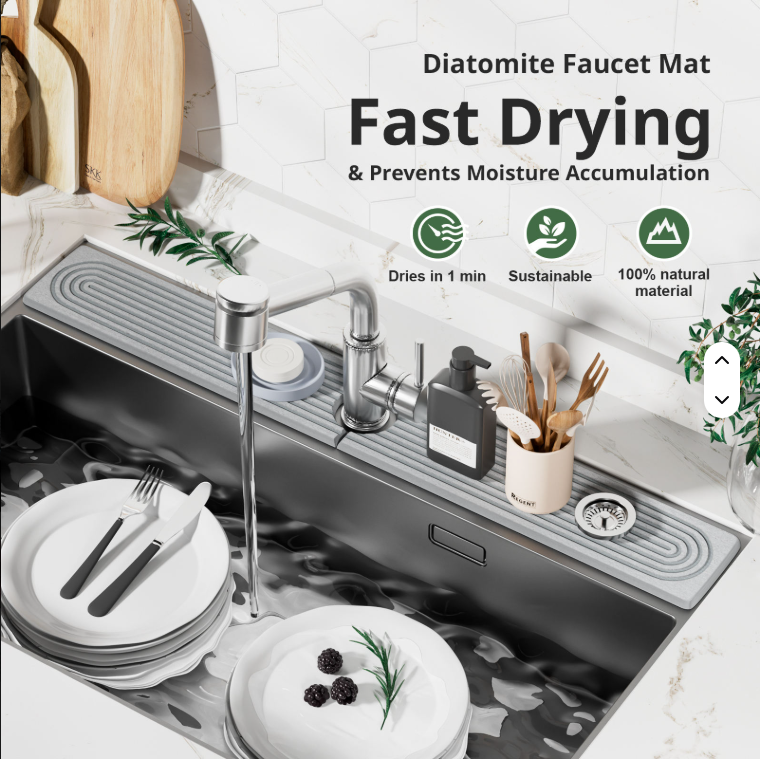 Diatomite Sink Faucet Mat, Quick-Dry, Light Grey - image 6