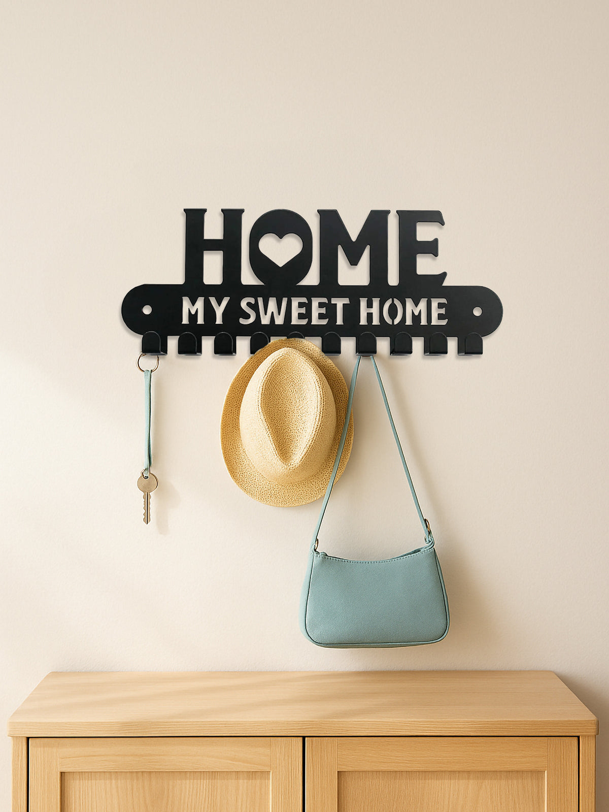 Home Sweet Home Metal Wall Hook Rack, Black - image 5