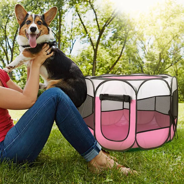 Foldable Pet Playpen, 8 Panel, Pink