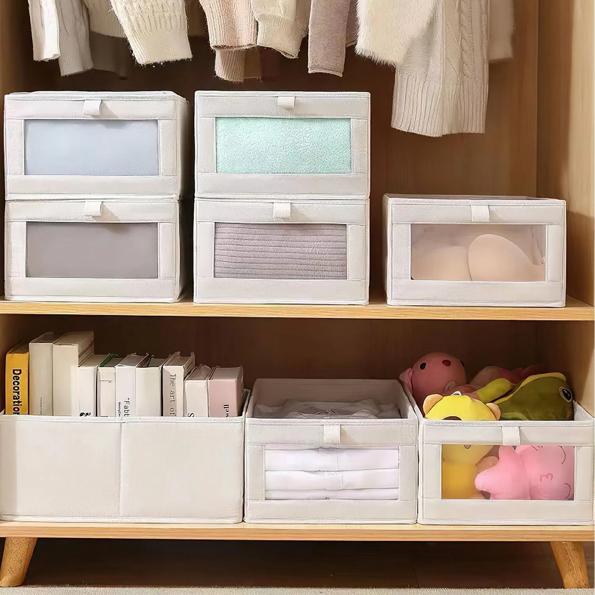 Foldable Closet Storage Bins with Window, 4 Pack, Beige - image 7