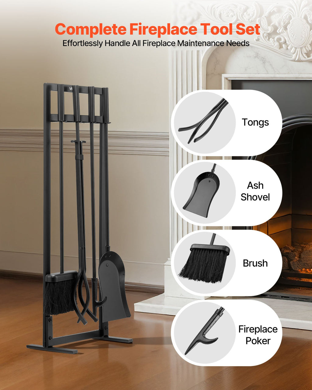 Fireplace Tool Set, 5 Piece with Square Stand - image 3