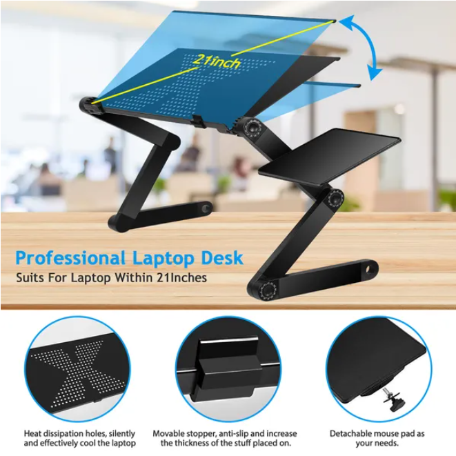 Adjustable Folding Laptop Desk with Mouse Board - image 3
