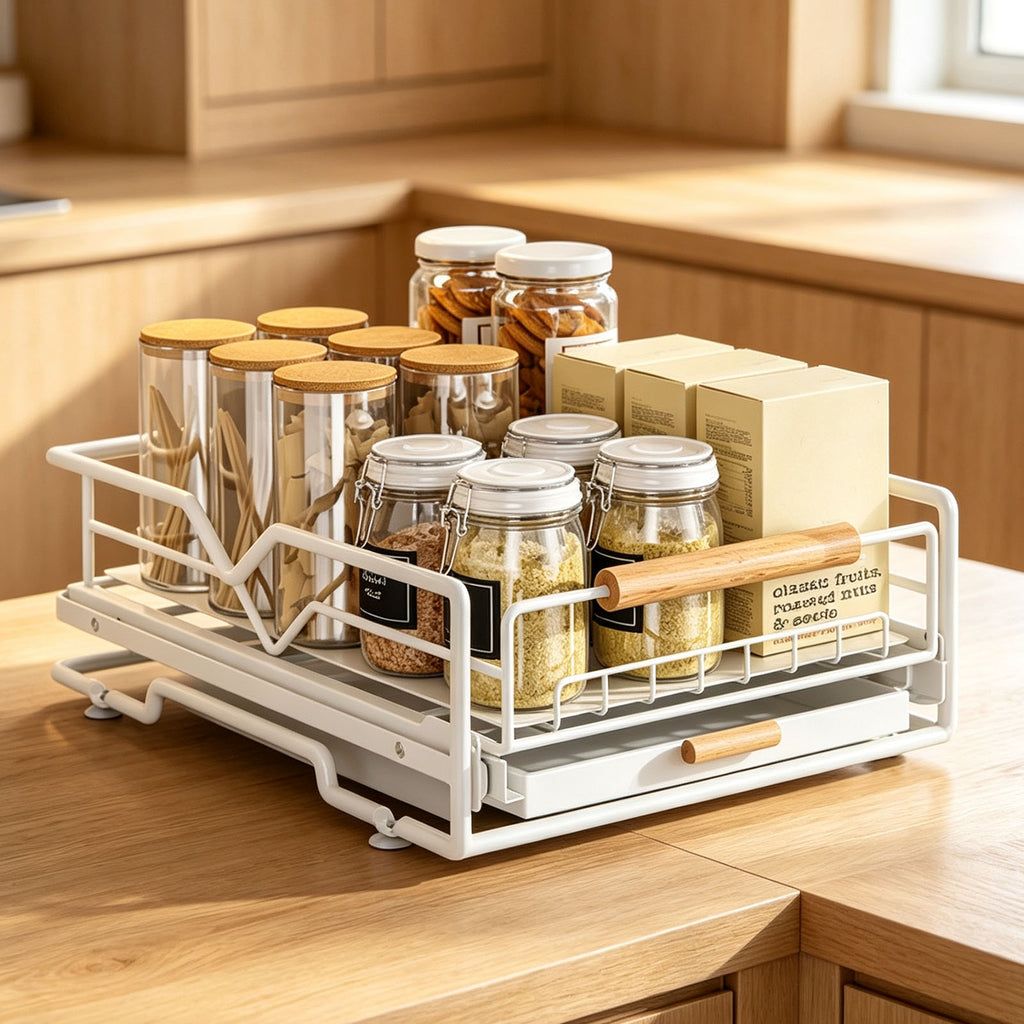 Pull-Out Under-Sink Organizer with Drip Tray, White - image 3