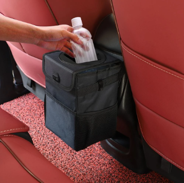 Hanging Car Trash Can with Lid, Leakproof Lining, Black - image 4