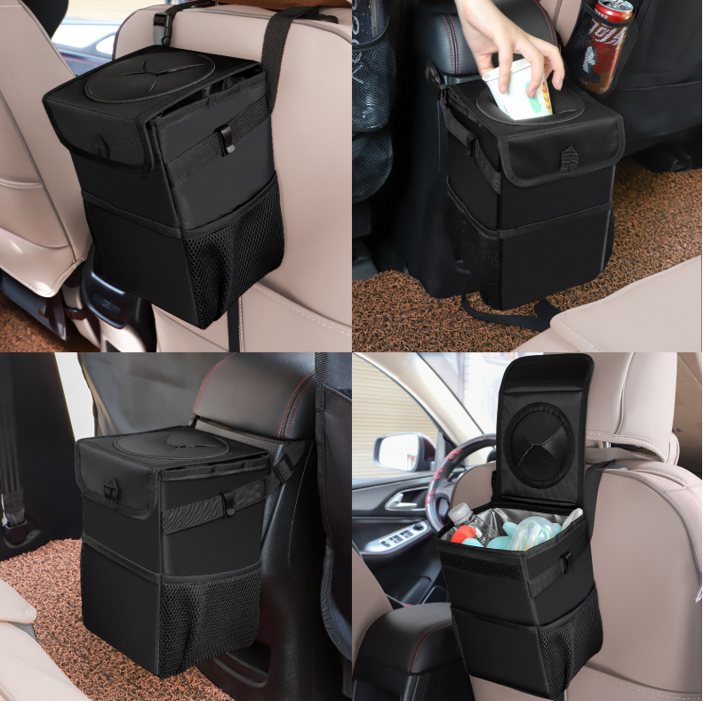 Hanging Car Trash Can with Lid, Leakproof Lining, Black - image 6