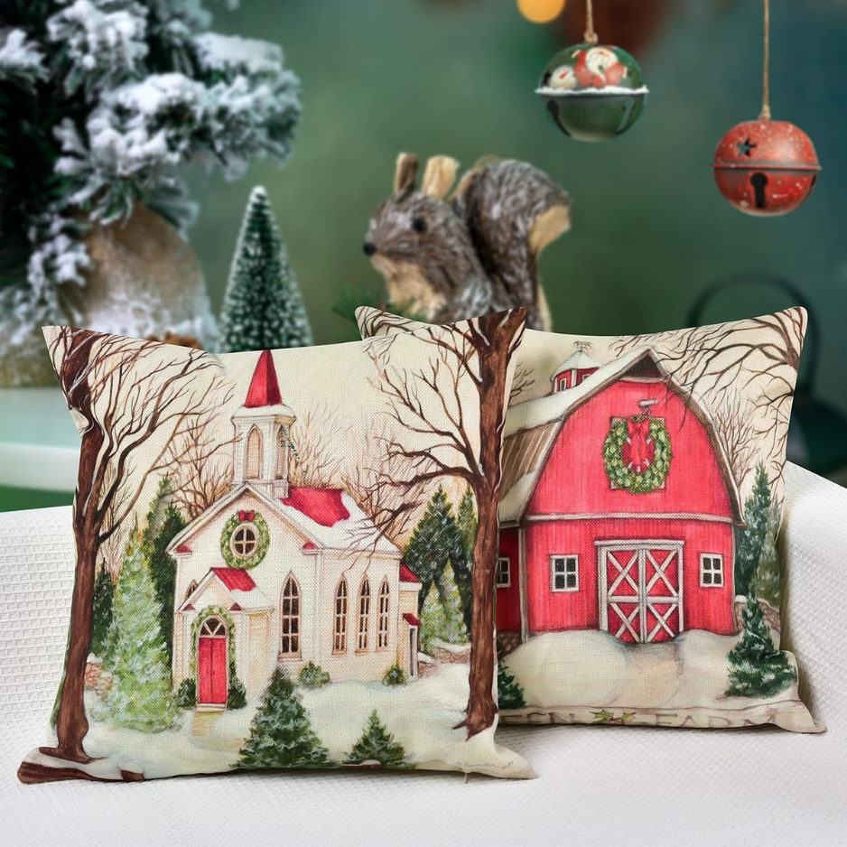 Christmas Farmhouse Pillow Covers, 18 x 18 in, Set of 4 - image 3