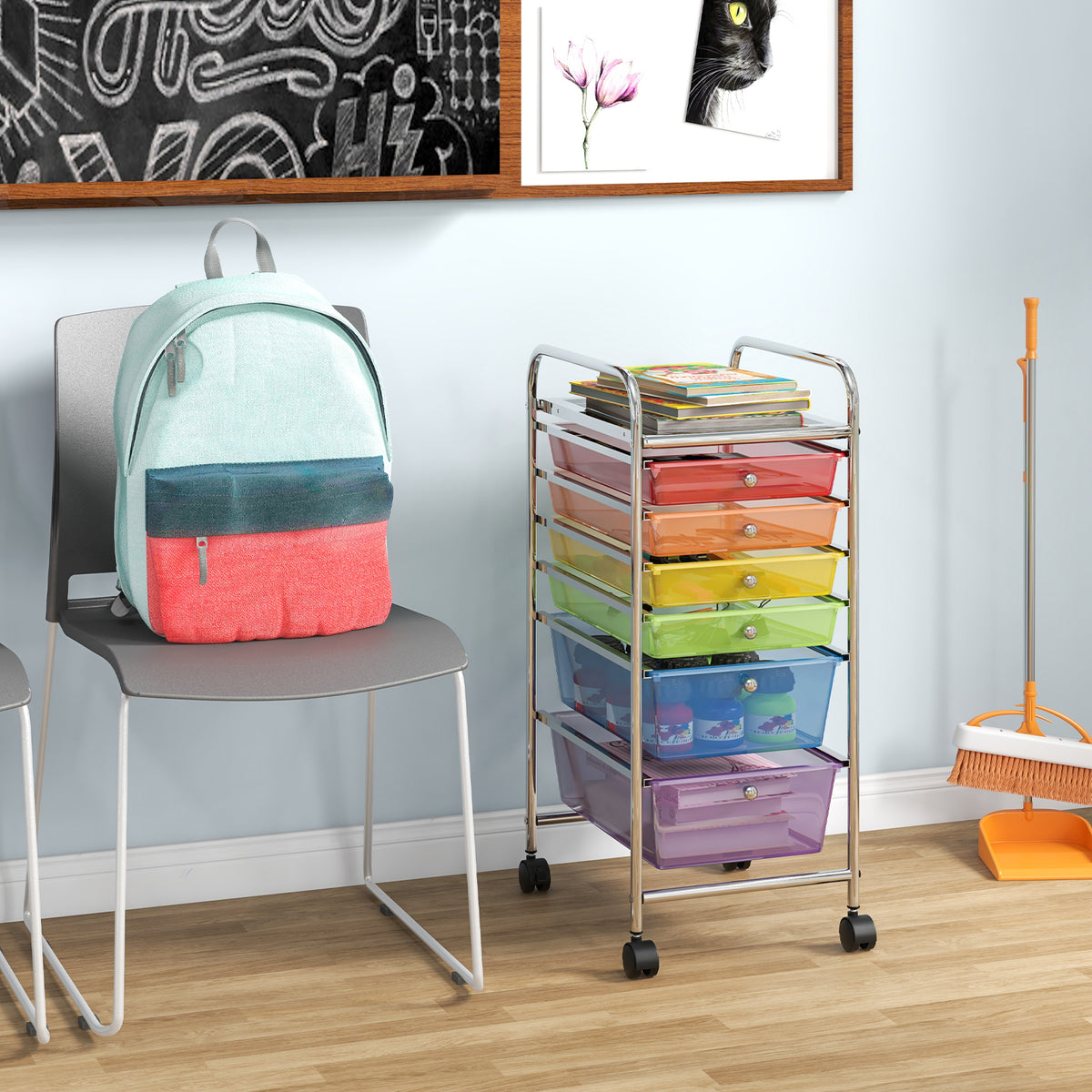 6-Drawer Rolling Storage Cart, Clear Multicolor