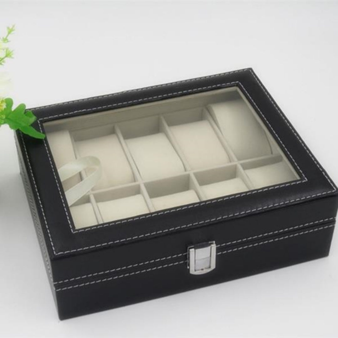 Watch Box with Glass Lid, 10 Slots, Black - image 5