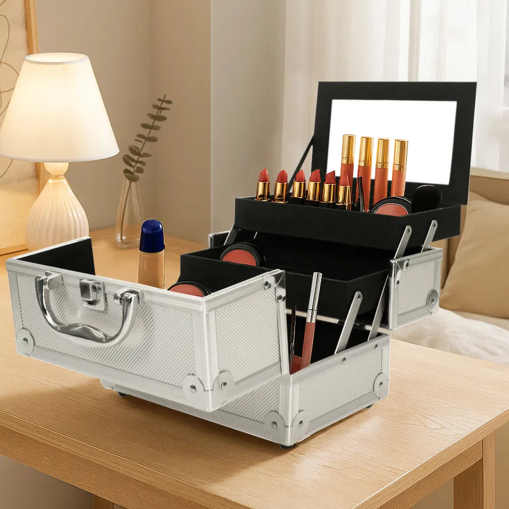 Aluminum Makeup Train Case with Mirror, Silver - image 6