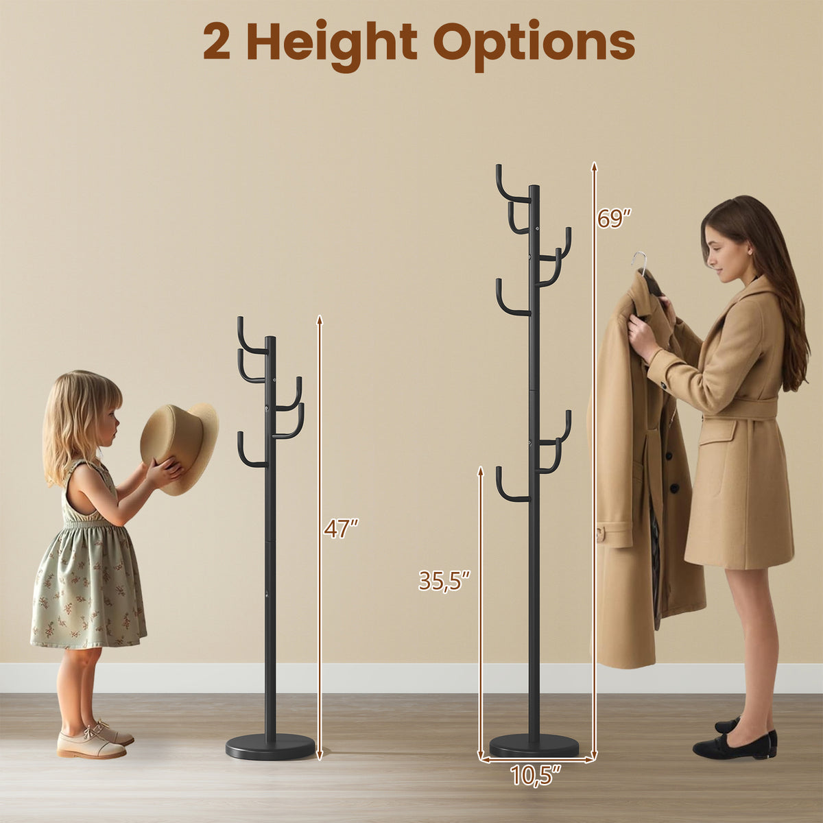Metal Coat Rack Stand, 8 Hooks