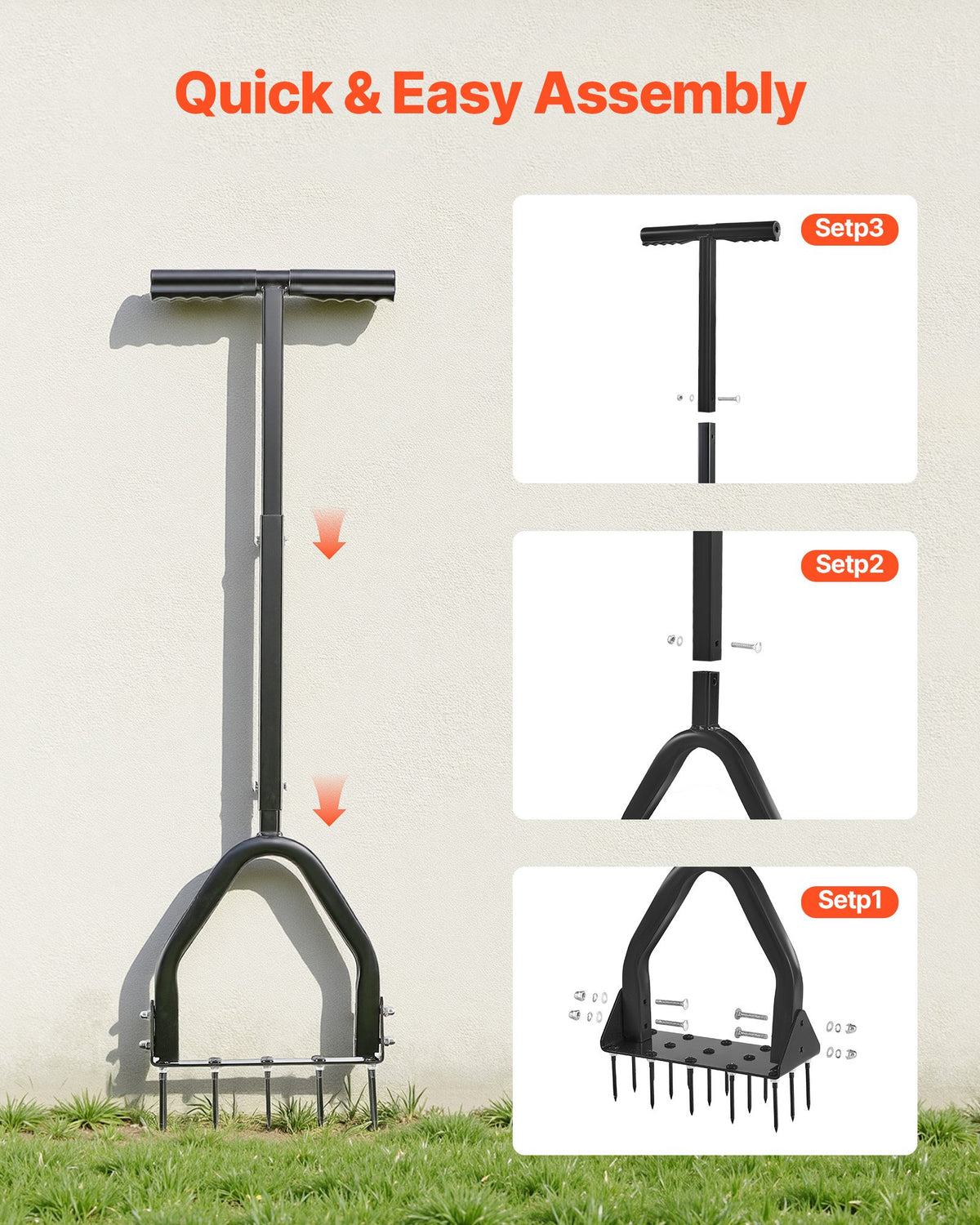 Manual Lawn Aerator, 15 Spikes, Foot Plate - image 5