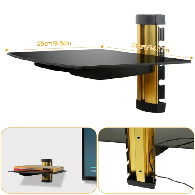 Tempered Glass Wall Shelf for Media Devices