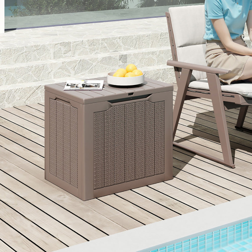 Small Deck Box, 25 Gallon, Wicker-Look, Brown - image 8