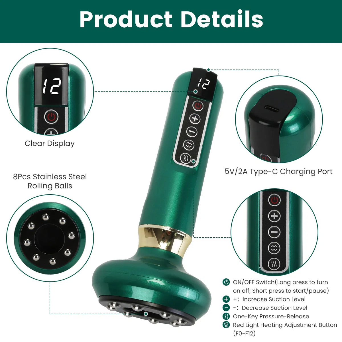 Handheld Vacuum Cupping Massager, 12 Levels - image 4