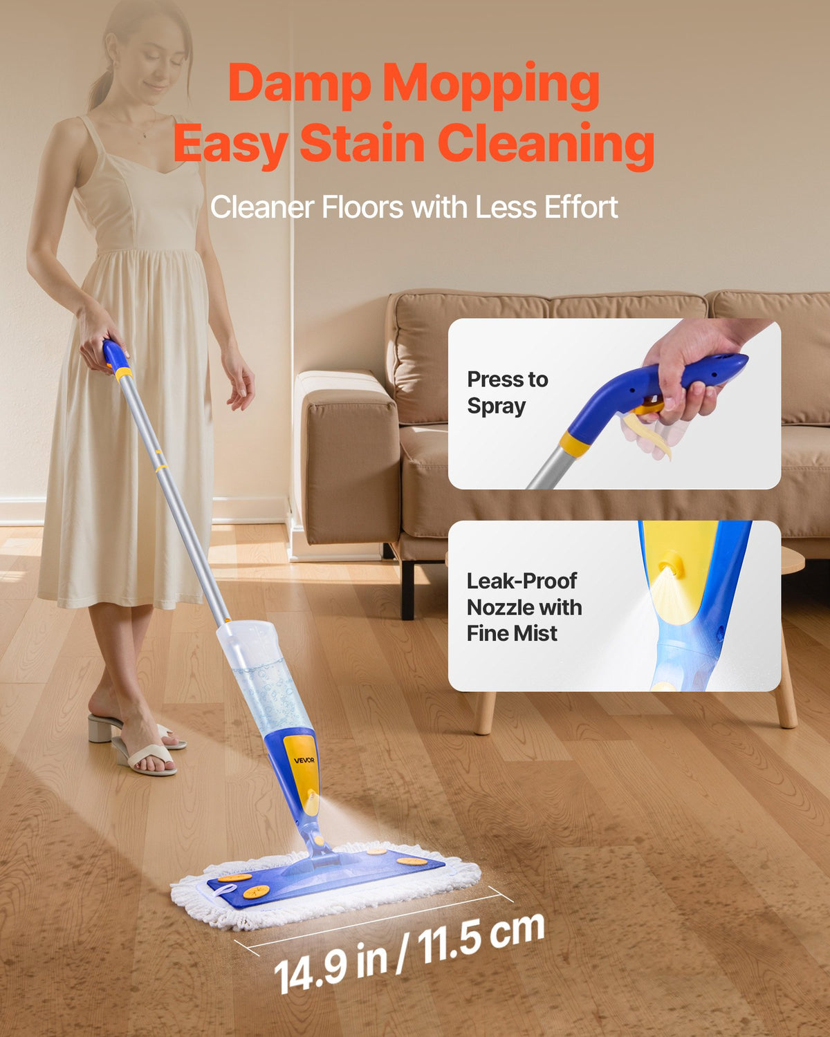 Spray Mop with 3 Washable Pads, Blue - image 2