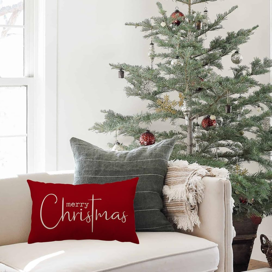 Merry Christmas Lumbar Pillow Cover, Red, 12 x 20 in - image 3