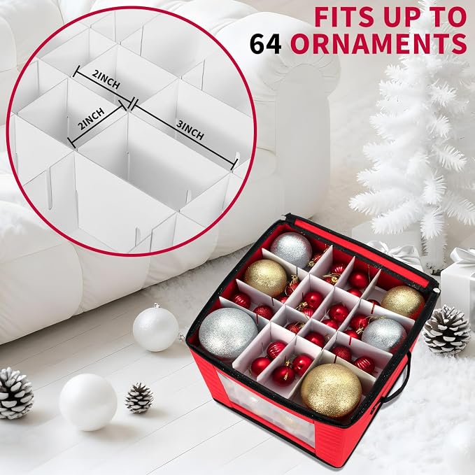 Christmas Ornament Storage Box, Holds 64, Red - image 4