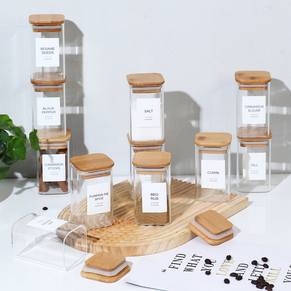 Square Glass Spice Jars with Labels, 12 Pack - image 2