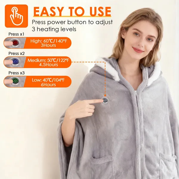 Wearable Heated Throw Blanket, Double-Sided Flannel, Grey - image 2