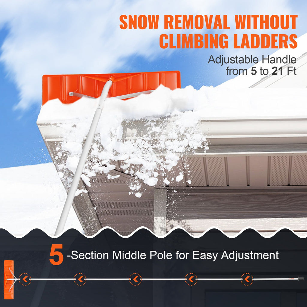 Snow Roof Rake, 25 in Blade, 21 ft Reach