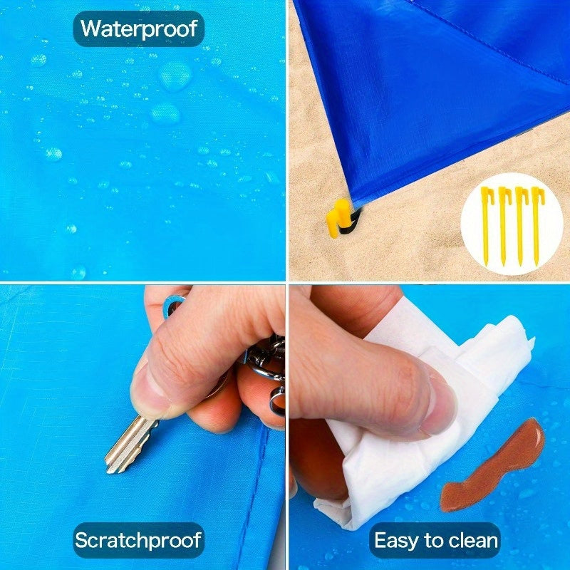 Extra Large Beach Blanket with Stakes, Blue Stripe - image 6