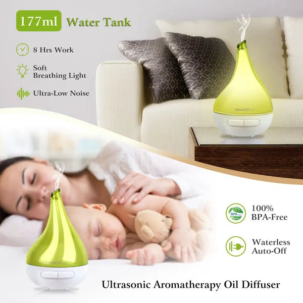 Drop-Shaped Cool Mist Diffuser, 177 ml, Green - image 2