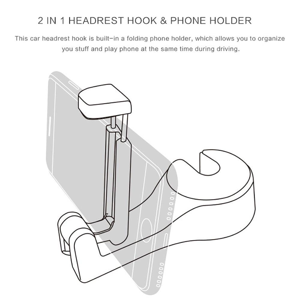 Car Headrest Hook with Phone Holder, 2 Pack, Black - image 3