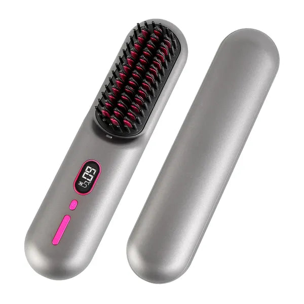 Cordless Hair Straightener Brush, Grey - image 2