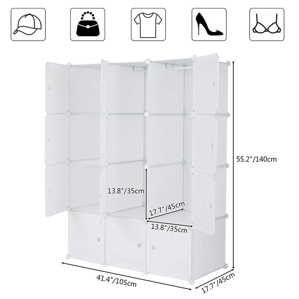 12 Cube Storage Organizer with Hanging Rod, White - image 3