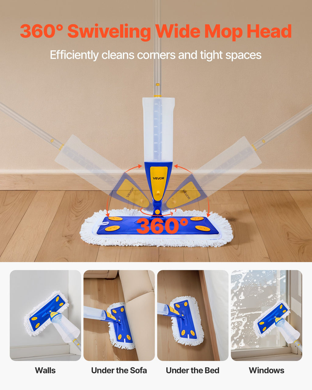 Spray Mop with 3 Washable Pads, Blue