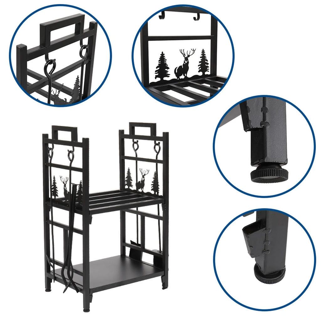 2-Tier Firewood Rack, Deer and Tree Design, Black - image 3