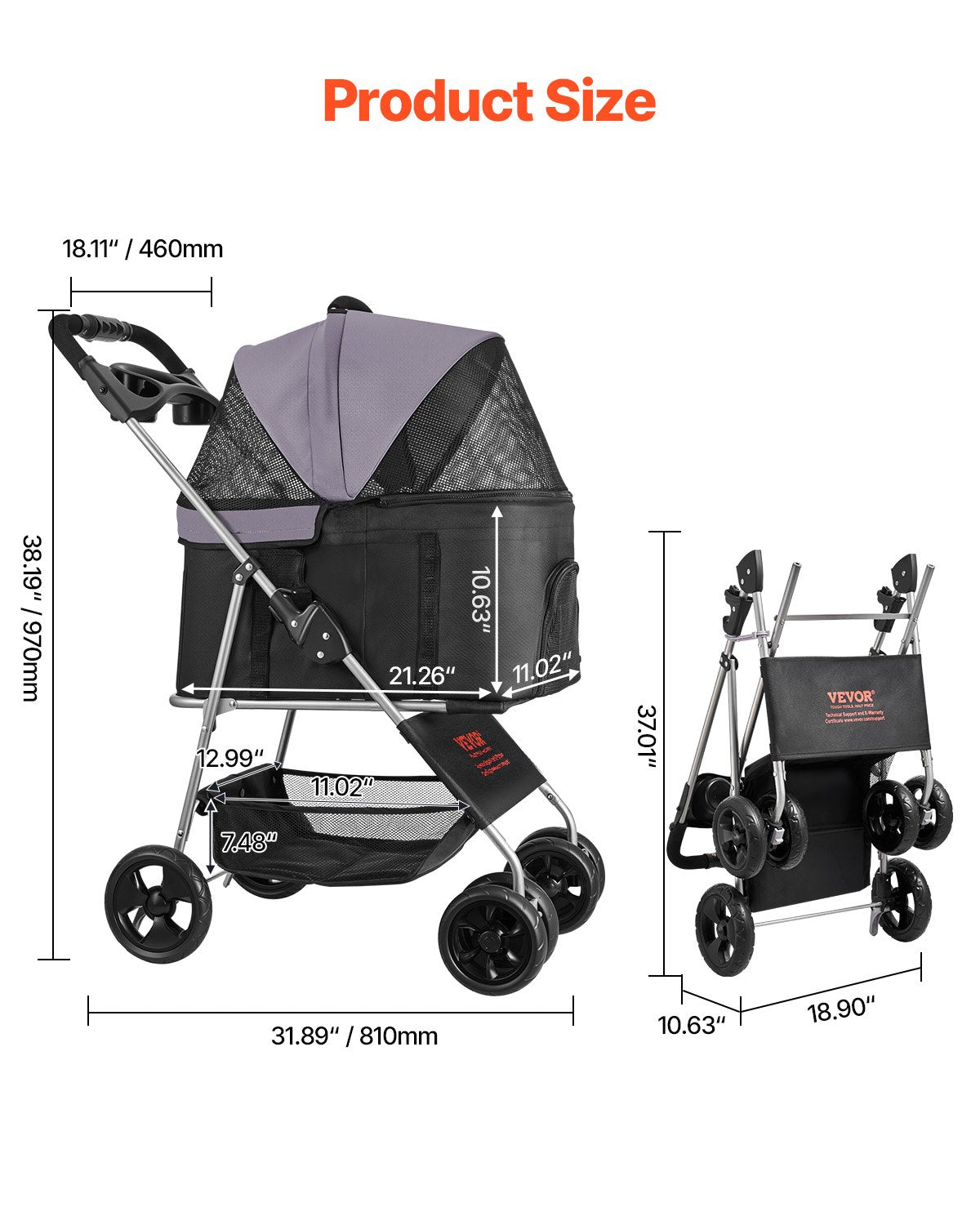 Foldable Pet Stroller with Detachable Carrier - image 5
