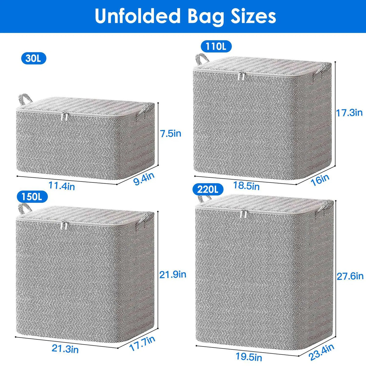 Clothes Storage Bags with Lids, 4 Sizes, Grey - image 7
