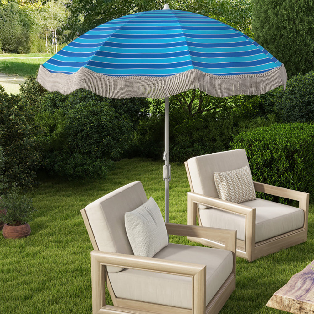 Fringe Beach Umbrella, 6.5 ft, with Tilt and Sand Anchor